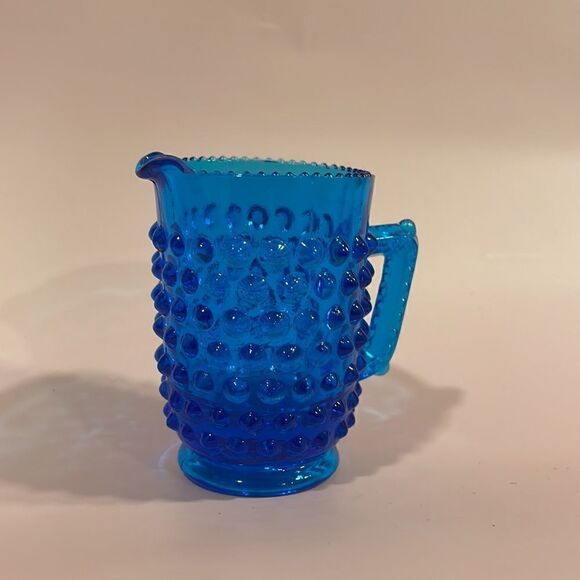 Vintage Fenton Art Glass 3" Colonial Blue Hobnail Mini Pitcher Creamer EUC - Picture 2 of 7